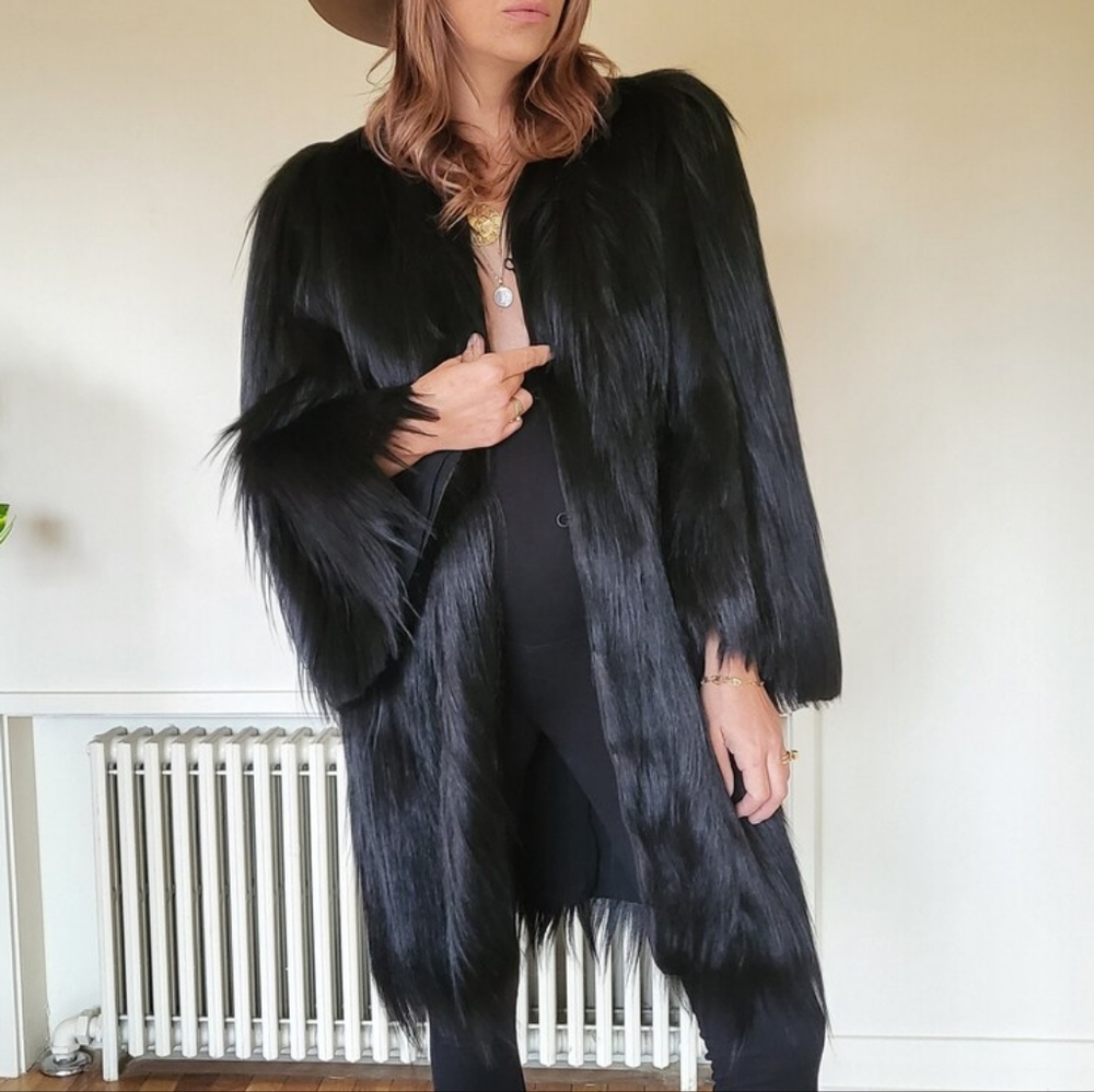 Vintage 30s handmade fur jacket / long black handmade old hollywood black jacket